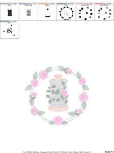 Thread with flower embroidery designs - Frame with roses embroidery design machine embroidery pattern - Wreath embroidery - instant download