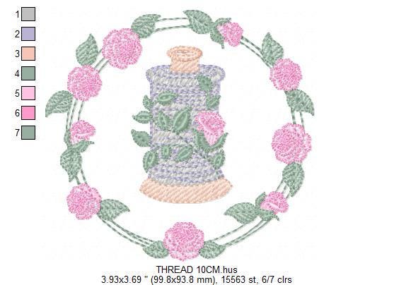 Thread with flower embroidery designs - Frame with roses embroidery design machine embroidery pattern - Wreath embroidery - instant download