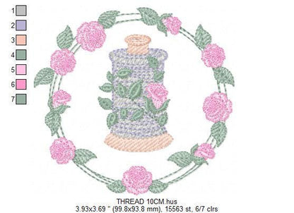 Thread with flower embroidery designs - Frame with roses embroidery design machine embroidery pattern - Wreath embroidery - instant download