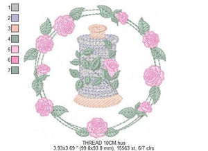 Thread with flower embroidery designs - Frame with roses embroidery design machine embroidery pattern - Wreath embroidery - instant download