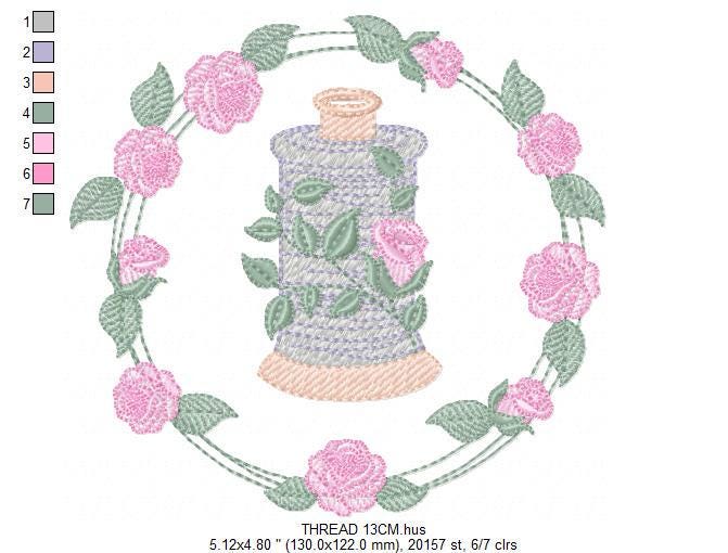 Thread with flower embroidery designs - Frame with roses embroidery design machine embroidery pattern - Wreath embroidery - instant download