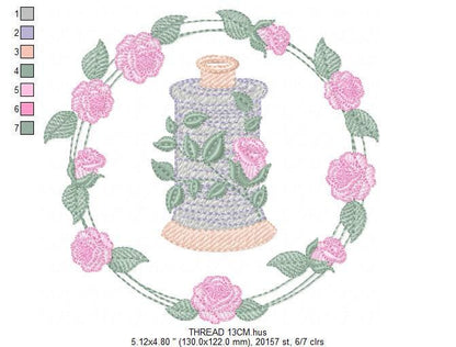 Thread with flower embroidery designs - Frame with roses embroidery design machine embroidery pattern - Wreath embroidery - instant download