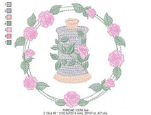 Load image into Gallery viewer, Thread with flower embroidery designs - Frame with roses embroidery design machine embroidery pattern - Wreath embroidery - instant download
