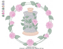 Laden Sie das Bild in den Galerie-Viewer, Thread with flower embroidery designs - Frame with roses embroidery design machine embroidery pattern - Wreath embroidery - instant download
