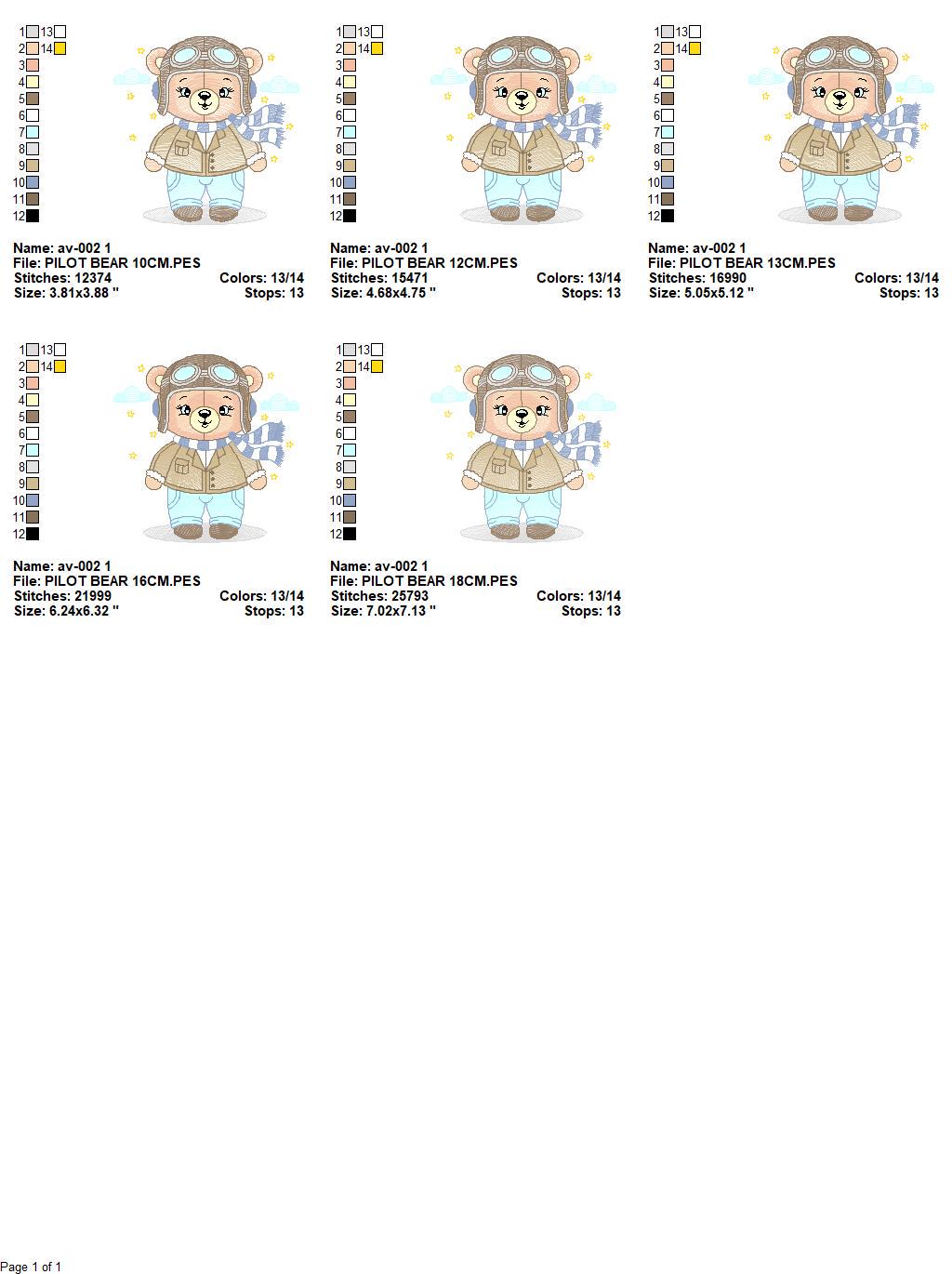 Pilot Bear embroidery designs - Plane embroidery design machine embroidery pattern - Aviator Teddy bear embroidery file - instant download