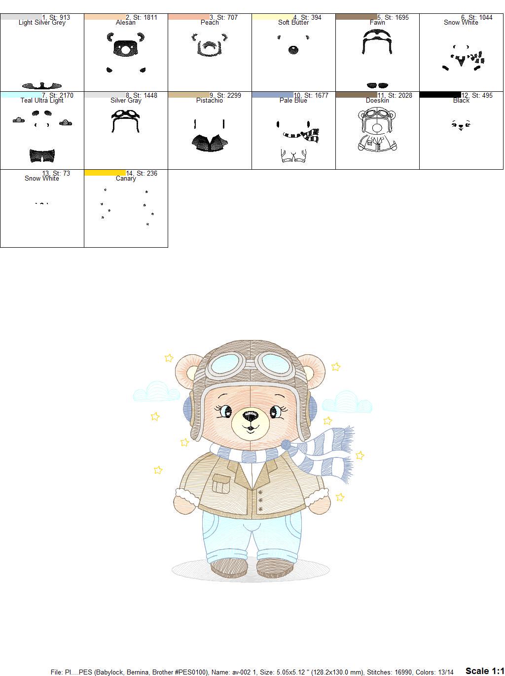 Pilot Bear embroidery designs - Plane embroidery design machine embroidery pattern - Aviator Teddy bear embroidery file - instant download