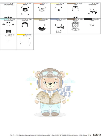 Pilot Bear embroidery designs - Plane embroidery design machine embroidery pattern - Aviator Teddy bear embroidery file - instant download