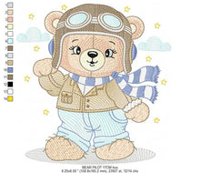 Laden Sie das Bild in den Galerie-Viewer, Pilot Bear embroidery designs - Plane embroidery design machine embroidery pattern - Teddy bear embroidery - Baby boy embroidery download
