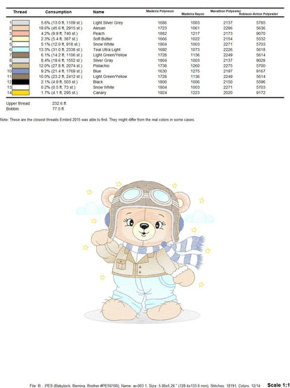 Pilot Bear embroidery designs - Plane embroidery design machine embroidery pattern - Teddy bear embroidery - Baby boy embroidery download