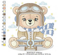 Load image into Gallery viewer, Pilot Bear embroidery designs - Plane embroidery design machine embroidery pattern - Aviator Teddy bear embroidery file - instant download
