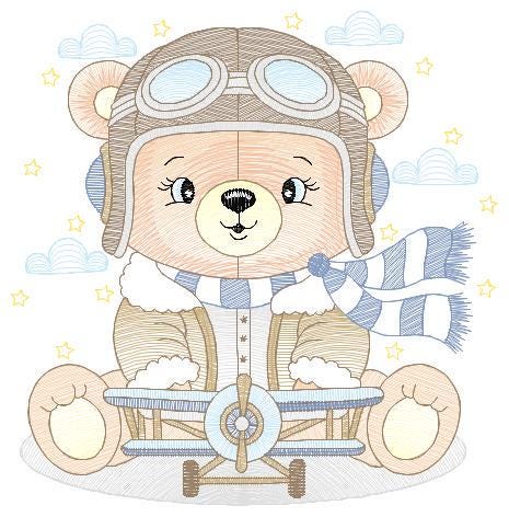 Pilot Bear embroidery designs - Plane embroidery design machine embroidery pattern - Aviator Teddy bear embroidery file - instant download