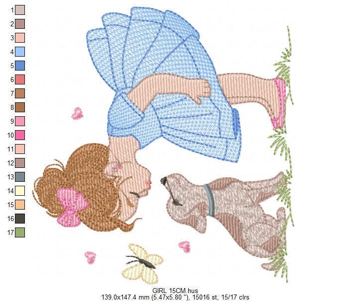 Girl with dog embroidery designs - Dog embroidery design machine embroidery pattern - Girl with puppy embroidery file - instant download jef