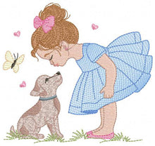 Carica l&#39;immagine nel visualizzatore di Gallery, Girl with dog embroidery designs - Dog embroidery design machine embroidery pattern - Girl with puppy embroidery file - instant download jef
