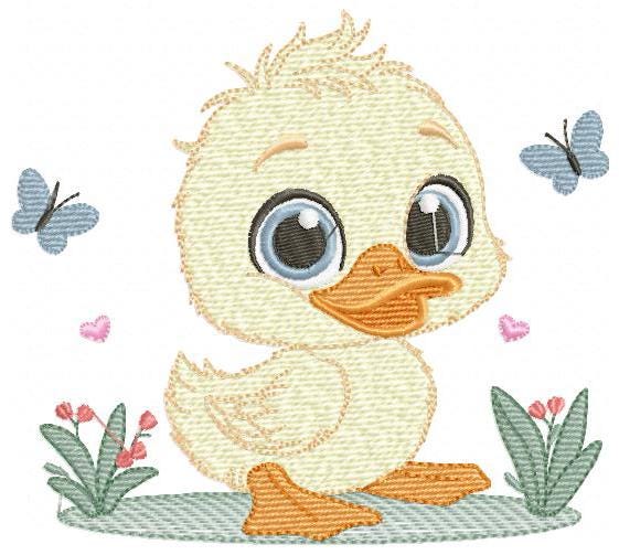 Female Duck with big lace embroidery design - Baby girl embroidery designs machine embroidery pattern - Animal embroidery - instant download