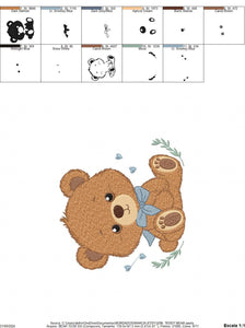 Teddy Bear embroidery designs - Male bear with lace embroidery design machine embroidery pattern - Baby boy children toy - instant download