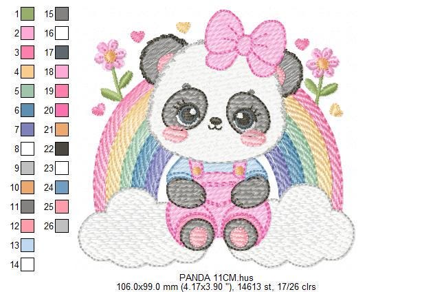Panda embroidery design - Female Animal with lace embroidery designs machine embroidery pattern - Rainbow embroidery file - instant download