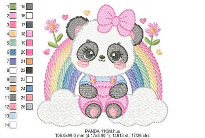 Panda embroidery design - Female Animal with lace embroidery designs machine embroidery pattern - Rainbow embroidery file - instant download