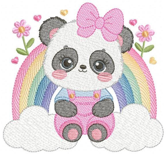 Panda embroidery design - Female Animal with lace embroidery designs machine embroidery pattern - Rainbow embroidery file - instant download