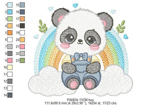 Panda embroidery design - Male Animal with tie embroidery designs machine embroidery pattern - Rainbow embroidery file - Instant download