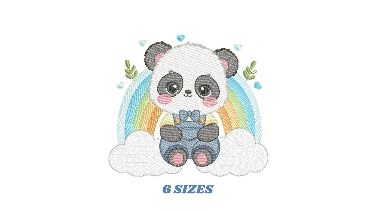 Panda embroidery design - Male Animal with tie embroidery designs machine embroidery pattern - Rainbow embroidery file - Instant download