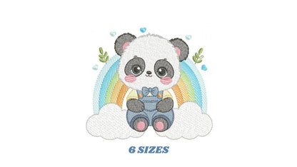 Panda embroidery design - Male Animal with tie embroidery designs machine embroidery pattern - Rainbow embroidery file - Instant download