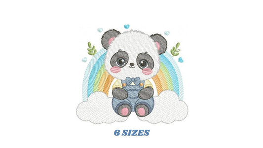 Panda embroidery design - Male Animal with tie embroidery designs machine embroidery pattern - Rainbow embroidery file - Instant download