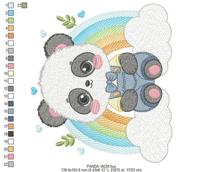 Panda embroidery design - Male Animal with tie embroidery designs machine embroidery pattern - Rainbow embroidery file - Instant download
