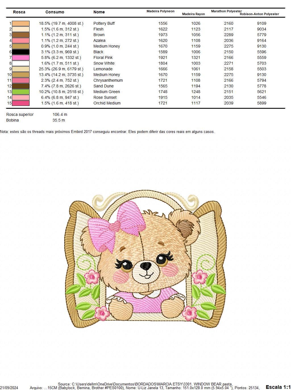 Teddy Bear at window embroidery designs - Bear with lace and flowers machine embroidery pattern - Girl embroidery file - instant download