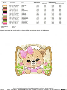 Teddy Bear at window embroidery designs - Bear with lace and flowers machine embroidery pattern - Girl embroidery file - instant download