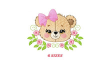 Load image into Gallery viewer, Female Bear Face with Lace embroidery designs - Teddy bear with flowers embroidery design machine embroidery pattern - instant download pes
