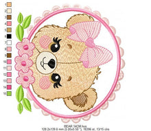 Load image into Gallery viewer, Bear face with frame and flowers embroidery designs - Teddy Bear embroidery design machine embroidery pattern - instant download pes jef dst
