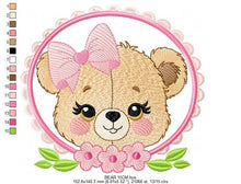 Load image into Gallery viewer, Bear face with frame and flowers embroidery designs - Teddy Bear embroidery design machine embroidery pattern - instant download pes jef dst
