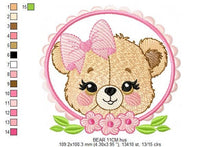 Load image into Gallery viewer, Bear face with frame and flowers embroidery designs - Teddy Bear embroidery design machine embroidery pattern - instant download pes jef dst
