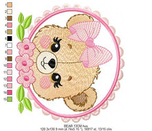 Load image into Gallery viewer, Bear face with frame and flowers embroidery designs - Teddy Bear embroidery design machine embroidery pattern - instant download pes jef dst
