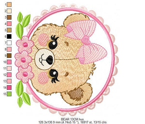 Bear face with frame and flowers embroidery designs - Teddy Bear embroidery design machine embroidery pattern - instant download pes jef dst