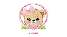 Load image into Gallery viewer, Bear face with frame and flowers embroidery designs - Teddy Bear embroidery design machine embroidery pattern - instant download pes jef dst
