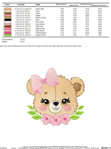 Teddy Bear embroidery designs - Baby girl embroidery design machine embroidery pattern - Bear with flowers embroidery file - pes download