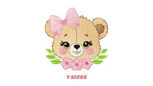 Load image into Gallery viewer, Teddy Bear embroidery designs - Baby girl embroidery design machine embroidery pattern - Bear with flowers embroidery file - pes download
