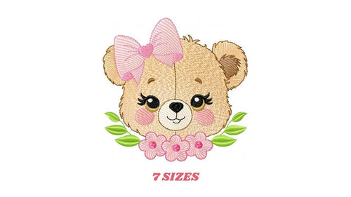 Teddy Bear embroidery designs - Baby girl embroidery design machine embroidery pattern - Bear with flowers embroidery file - pes download