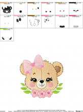 Cargar imagen en el visor de la galería, Teddy Bear embroidery designs - Baby girl embroidery design machine embroidery pattern - Bear with flowers embroidery file - pes download
