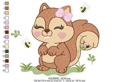 Female Squirrel embroidery design - Woodland Animal with lace and bees embroidery designs machine embroidery pattern - instant download pes