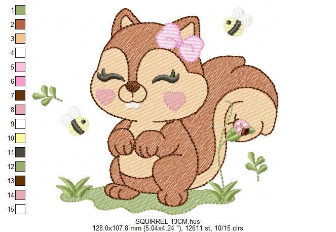 Female Squirrel embroidery design - Woodland Animal with lace and bees embroidery designs machine embroidery pattern - instant download pes