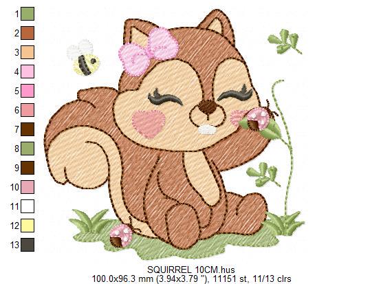 Female Squirrel with lace and bees embroidery design - Woodland Animal embroidery designs machine embroidery pattern - instant download pes