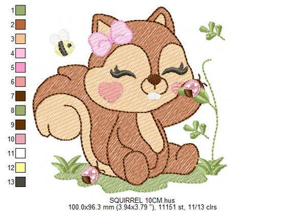 Female Squirrel with lace and bees embroidery design - Woodland Animal embroidery designs machine embroidery pattern - instant download pes