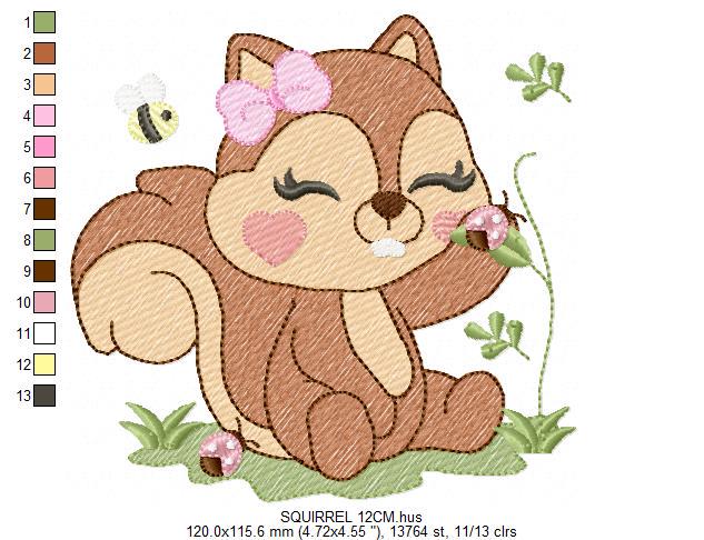 Female Squirrel with lace and bees embroidery design - Woodland Animal embroidery designs machine embroidery pattern - instant download pes