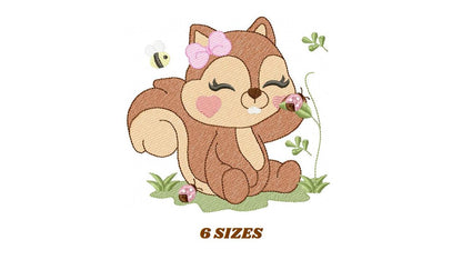 Female Squirrel with lace and bees embroidery design - Woodland Animal embroidery designs machine embroidery pattern - instant download pes
