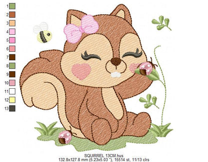 Female Squirrel with lace and bees embroidery design - Woodland Animal embroidery designs machine embroidery pattern - instant download pes