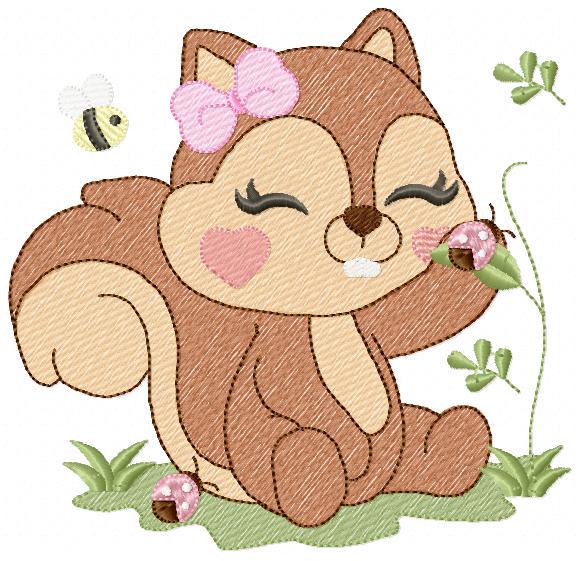 Female Squirrel with lace and bees embroidery design - Woodland Animal embroidery designs machine embroidery pattern - instant download pes