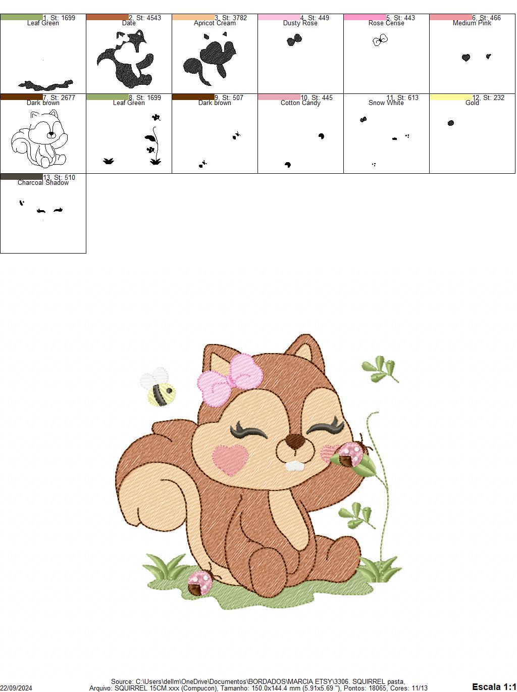 Female Squirrel with lace and bees embroidery design - Woodland Animal embroidery designs machine embroidery pattern - instant download pes