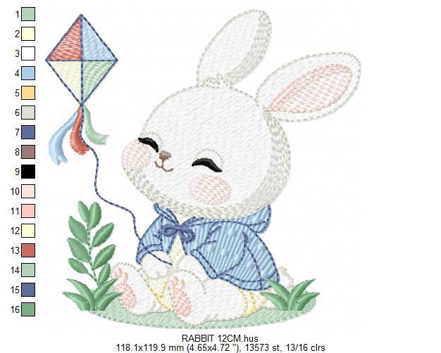 Bunny with Kite embroidery design - Rabbit with coat embroidery designs machine embroidery pattern - Baby boy embroidery - instant download